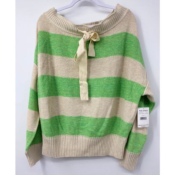 Free People Cassidy Off The Shoulder Striped Sweater In Wild Green NEW Small - Picture 4 of 12